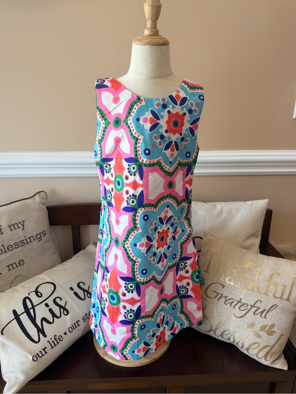 Rare Editions Girls Pink Blue White Floral Print A-Line Dress